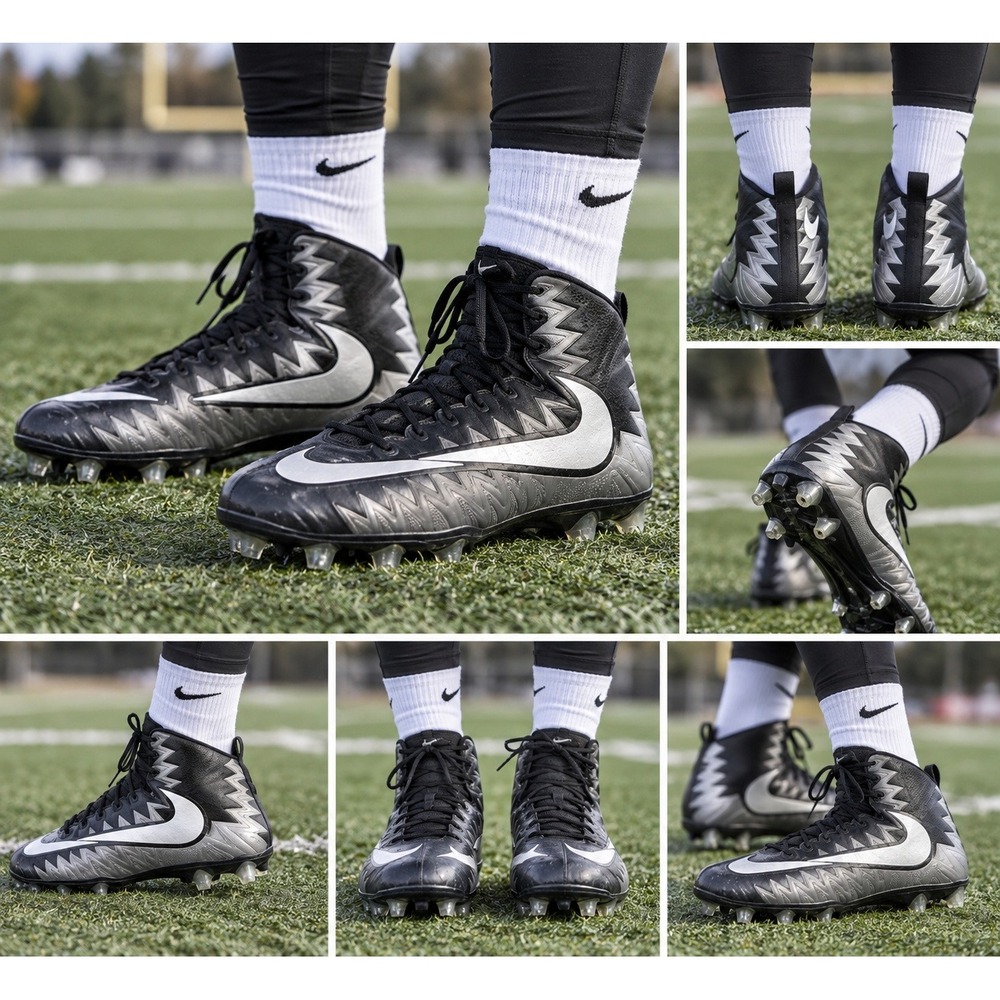Nike Alpha Menace Pro Football Cleats Black Silver White Mens Size 14